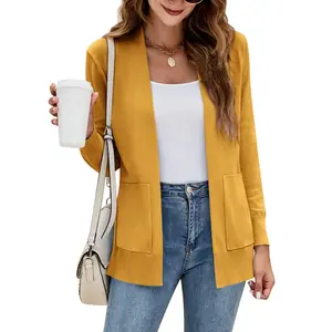 Imily Bela Womens Cardigan Sweater with Pockets Long Sleeve Open Front Knit Cardigan Sweater with Pockets Tan S