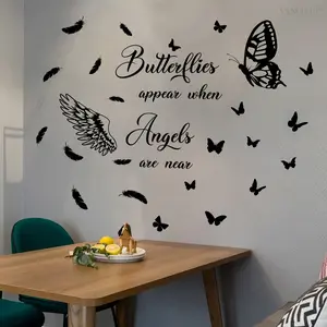 A (30*60cm) English letter feather butterfly wall sticker for beautifying home, living room, bedroom, corridor background wall - wall sticker decorative sticker self-adhesive M15558
