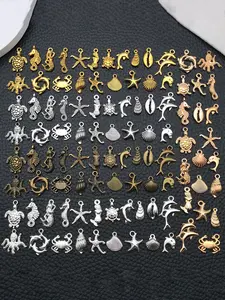 100pcs Bulk Antique 5 Color Mix Marine Life Charm, Alloy Starfish Turtle Shell Pendant, Jewelry Making Charms, DIY Earrings Necklace Supplies