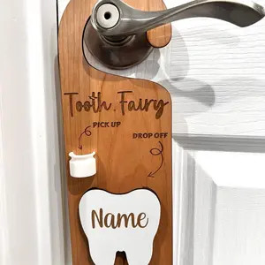 Wooden Tooth Fairy Door Hanger Ornaments - 25.5x9.3cm Personalized Door Knob Lost Tooth Holder, New Design Keepsake Gift for Kids, Home Decor Hanging Decor
