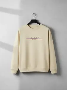 Men's Solid Color & Letter Print Drop Shoulder Casual Fashion Sweatshirt, Regular Fit Casual Soft Comfy Long Sleeve Round Neck Pullover for Fall & Winter, Men's Clothes for Daily Wear