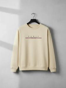 men's solid color & letter print drop shoulder sweatshirt, regular fit casual soft comfy long sleeve round neck pullover for fall & winter, men's clothes for daily wear, graphic sweatshirt