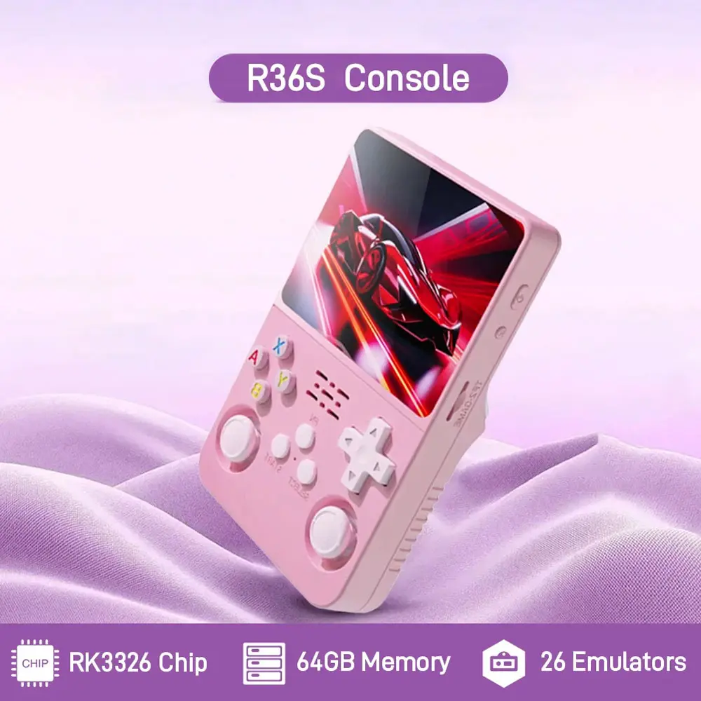 R36S Retro Handheld Console Device 3.5-Inch HD Screen, 64GB, Plug-and-Play, Portable, Multiple Colors, Ideal for Men's Birthday/Christmas Gift Set