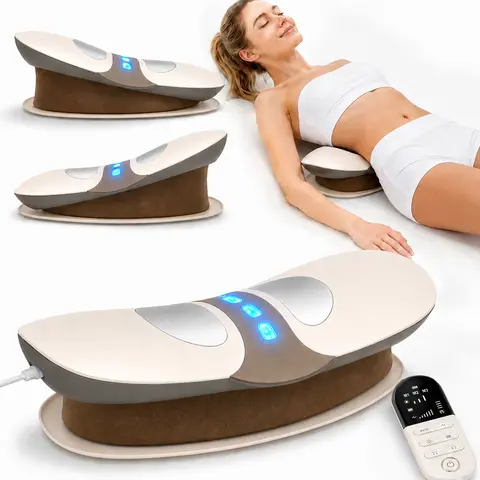 Lower Back Massager for Back & Sciatica Pain Relief Back Stretcher for Spinal Decompression Lumbar Traction Device with Rocking Stretch & Height Adjust Relaxation & Exercise Gift 3-Level Electrotherapy Vibration Massage 3-Level Hot Compress