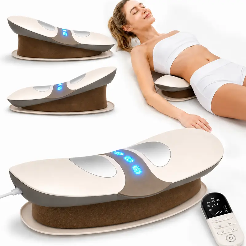 Lower Back Massager for Back & Sciatica Pain Relief Back Stretcher for Spinal Decompression Lumbar Traction Device with Rocking Stretch & Height Adjust Relaxation & Exercise Gift 3-Level Electrotherapy Vibration Massage 3-Level Hot Compress
