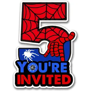 Superhero 5th Birthday Party Invitations with Envelopes 5 Year Old Birthday Five Shaped Invites Card Boy Party Favors Decorations Supply, 20 Count