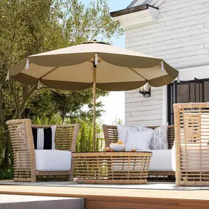 9FT Patio Umbrella, UPF 50+ Outdoor Market Umbrella with 8 Ribs, Vented Outdoor Table Umbrella for Deck, Backyard and Lawn, Cream White