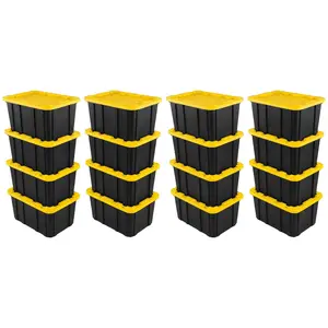 Sterilite 27 Gallon Industrial Stackable Storage Tote Lidded Containers, 16 Pack