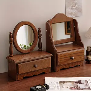1pc French Vintage Wooden Dresser with Glass Mirror and Adjustable Drawer - Elegant Desktop Jewelry Box for Bedroom Vanity, Ideal for Mother's Day, Valentine's Day, Birthday Gifts, Jewelry Boxes