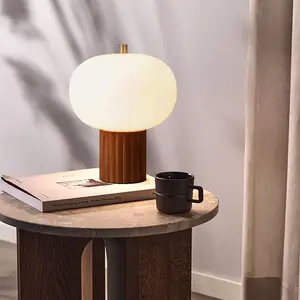 Tambo Accent Table Lamp - Dark Walnut Wood Finish, Weathered Brass, White Linen Shade
