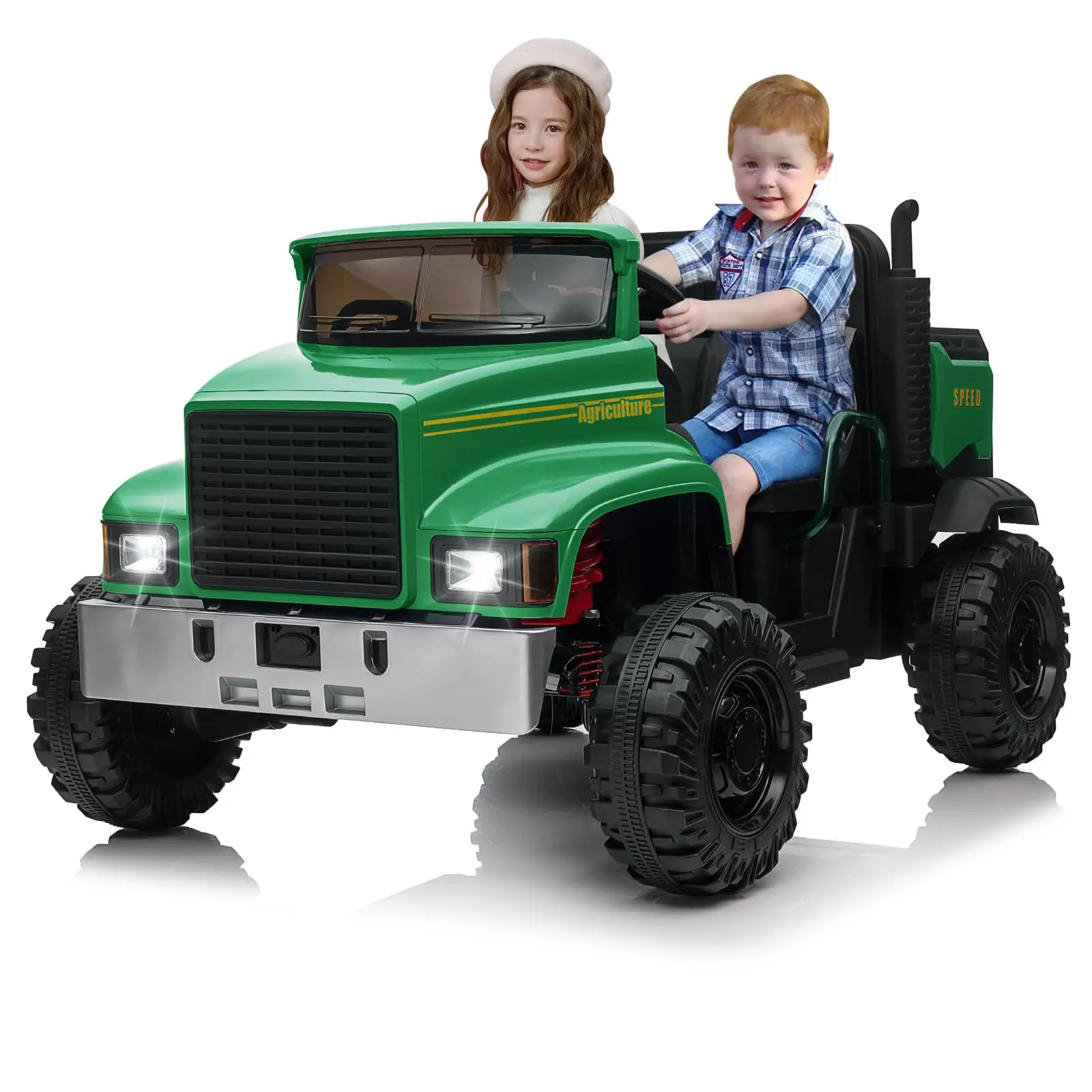 GARVEE 24V UTV Electric Ride-On Car with Dump Bed, 4WD, Four 200W Motors, Remote Control, Four Spring Suspension, Three Speeds, Two-Seater, Green