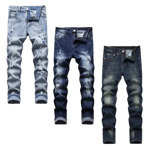JUNBAOSS Men's 1-3 Pack Slim Fit Stretch Jeans Colored Skinny Jeans for Men, Distressed Straight Leg Casual Fashion Comfort Flex Waist Denim Pants, Menswear Classic Street Style Cotton Fabric Jean Natural Hipster Personalized Stylish Streetwear Jeans Spri
