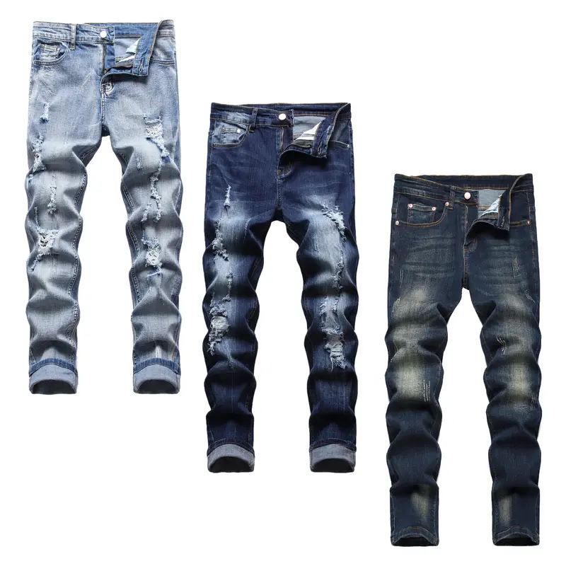 JUNBAOSS Men's 1-3 Pack Slim Fit Stretch Jeans Colored Skinny Jeans for Men, Distressed Straight Leg Casual Fashion Comfort Flex Waist Denim Pants, Menswear Classic Street Style Cotton Fabric Jean Natural Hipster Personalized Stylish Streetwear Jeans Spri