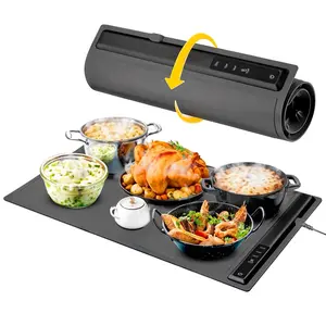 Electric Warming Tray, Full Surface Heating, Portable Food Warmer with Foldable Design, Rolls Silicone Mat for Parties, Ideal for Buffet Warming