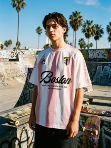 Men's Vintage Boston Striped Football Jersey, Y2K Streetwear, 90s Hip Hop Casual T-Shirt, Summer Top for Teens and Young Adults