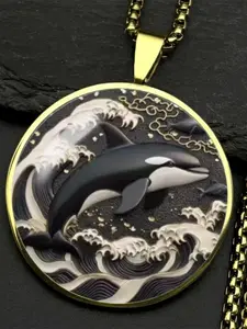 Orca Necklace in The Waves, with A Zinc Alloy Frame and Clear Glass, A Perfect Gift for Marine Animal Lovers.