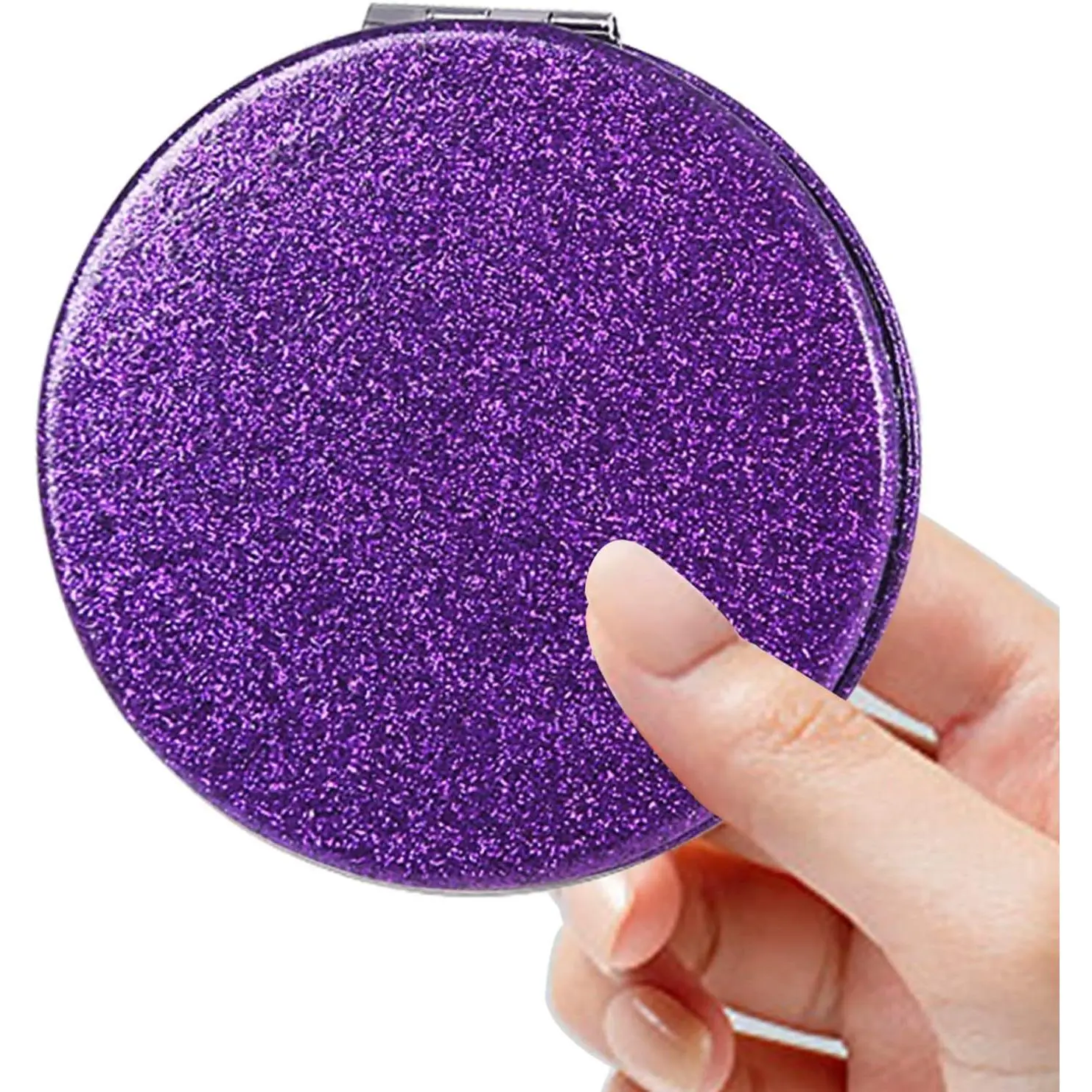 Compact Mirror, Portable Travel Makeup Mini Mirror, Folding Handheld 2-Sided 1x/2x Magnifying Mirror for Women Girls - Purple