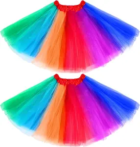 2 Pack Tutu Skirt for Women Adult Rainbow Tulle Skirt 3 Layer Fluffy Tutu for Rave Party Halloween 80s CostumeGift.