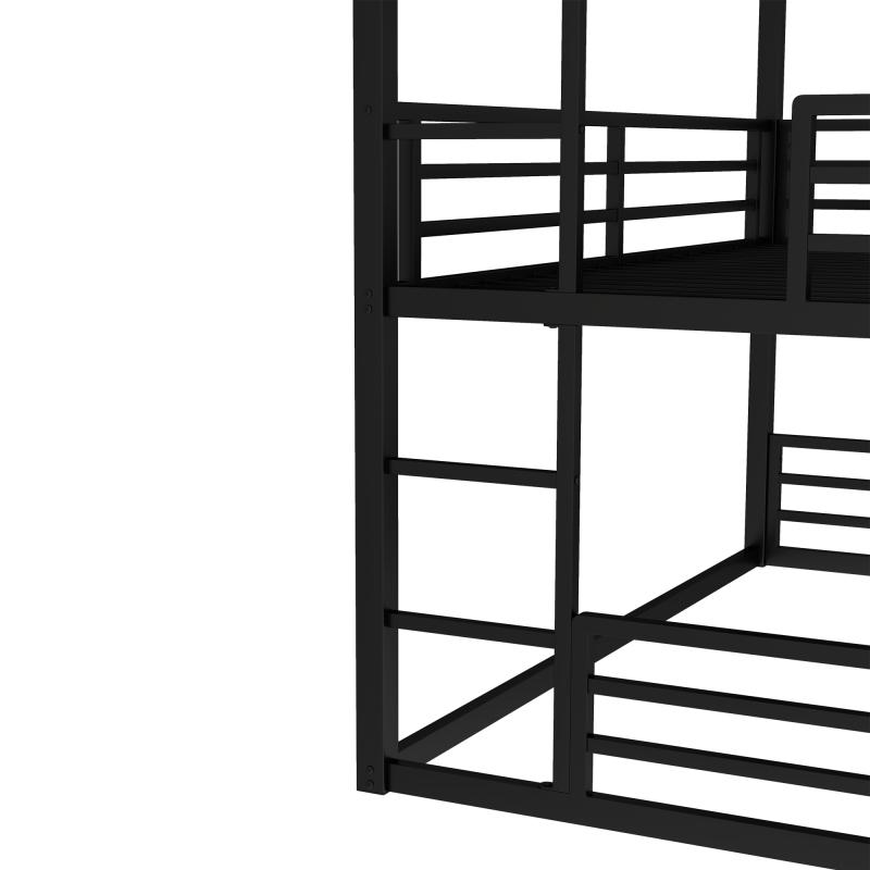Twin  over Twin  over Twin  Bunk Bed, Metal Triple Bunk Bed with Safety Guardrails, Heavy-duty Bunk Bed with Noise-reduced Design, Black