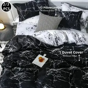 Contemporary Marble Print Pattern Bedding Set, Luxury Soft Polyester Fiber Sheets, with Zipper Closure, All Seasons Use