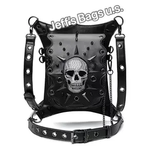 No.6 Punk Vintage Steampunk Waist Bag Fanny Pack Fashion Gothic Leather Shoulder Crossbody Messenger Bags Thigh Leg Hip Holster Purse Travel Pouch Hiking Sport Chain Bags for Women Men