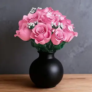 Pink Roses Flower Bouquet Building Set, Artificial Flowers Botanical Collection Kit for Adults Women Men - Gift for Valentines Day, Home Room Office Shelf Centerpieces Decor Decorative Bouquet