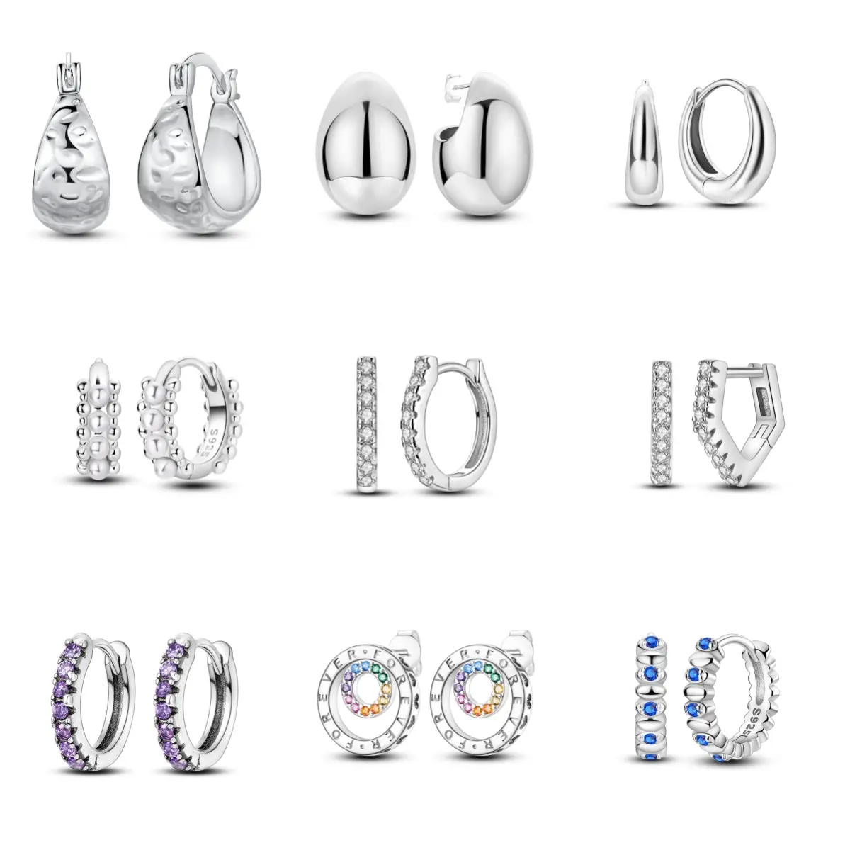 MULA Polished Geometric Collection - 925 Silver-plated earrings with enamel decoration, modern hoop, stud and drop earrings for women and girls, Statement Earrings