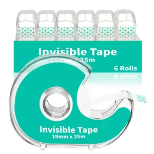 6 Invisible Clear Tape, Transparent Tapes with Refillable Dispenser, 3/4 X 1000 Inches Frosted Writable, Clear Tape Refill Rolls for  Wrapping, , School Office Supplies