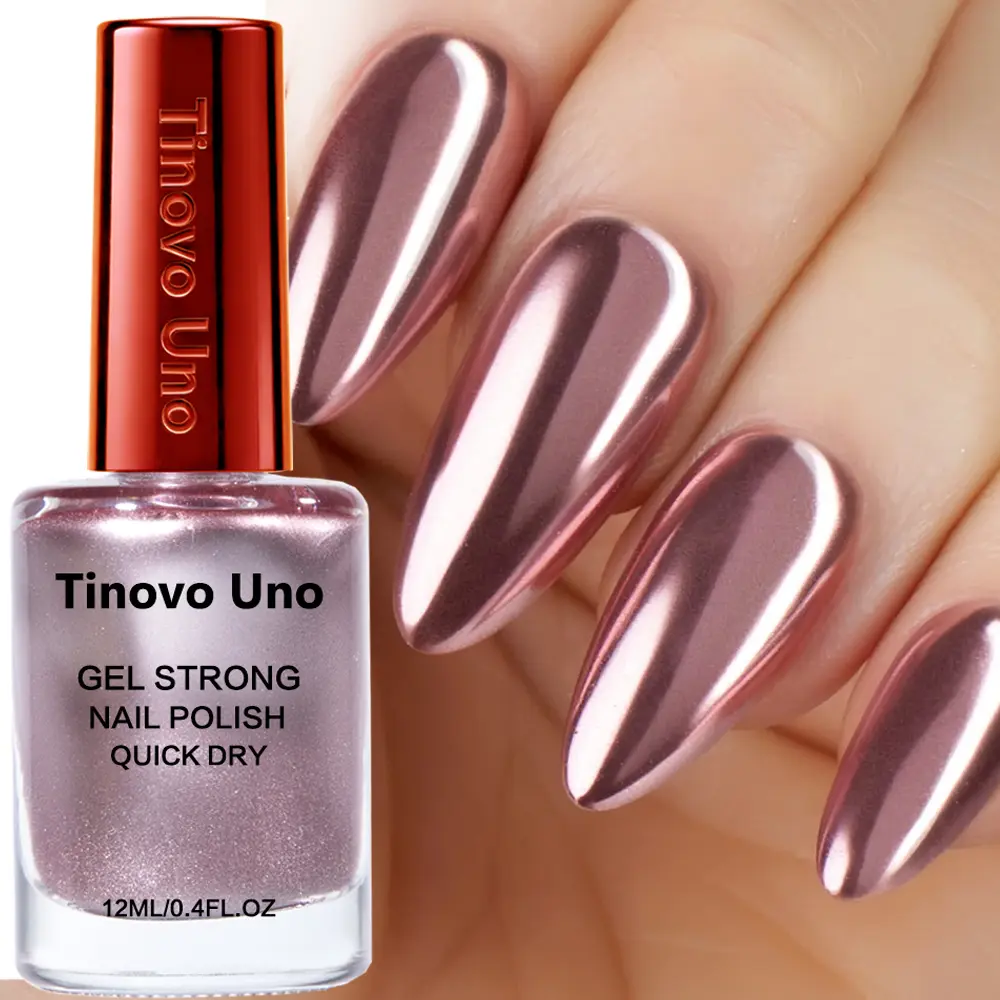 Tinovo Uno 12ml Rose Gold Metallic Gel Nail Polish Manicure - Quick-Dry Formula, No UV/LED Cure Needed, Chrome Finish, Alcohol-Free Nail Lacquer Formula Gel Nail Art