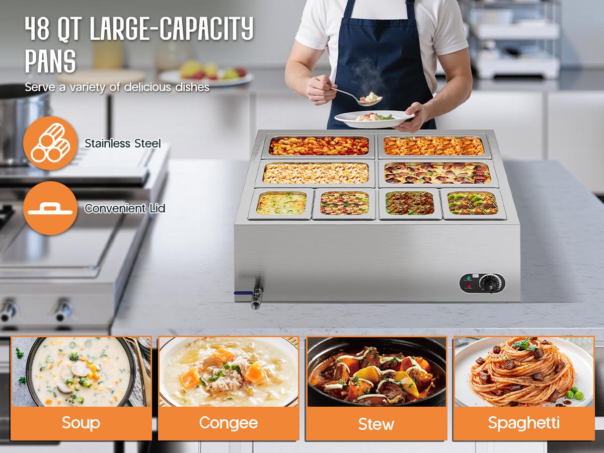 [Spring Sale] AMERLIFE 4/8/12-Pan  48/72/96QT Commercial Food Warmer, 1200/1500/1800W Stainless Steel Steam Table with Top Shelf, Lids, Food Tongs, Undershelf, Wheels, 110V Temp Control for Catering