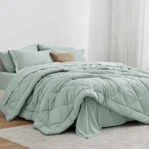 California King Comforter Set Aqua, 7 Pieces California King Bed in a Bag, All Season Bedding Sets with 1 Comforter, 1 Flat Sheet, 1 Fitted Sheet, 2 Pillowcase and 2 Pillow Sham