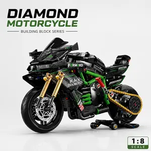 Kawasaki H2 Motorcycle 1:8 Scale Model Building Kit, Transparent Windshield, High-Difficulty Collectible Toy, Real Craftsmanship Gift for Boys