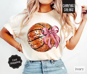 Basketball Bow Shirt Comfort Colors, Womens Basketball Tee, Womenswear Oversized Crewneck, Coquette Clothing