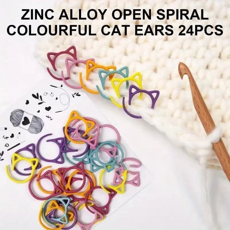 24/48pcs Cat Ear Metal Stitch Marker Crochet Hook Lock Marker Ring Crochet Hook Lock Stitch Marker For Knitting Tools Crochet Accessories Crochet Stitch Markers