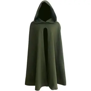 Green Medieval Men’s Hooded Cloak Renaissance Wizard–Themed Halloween Costume GARMENTARY