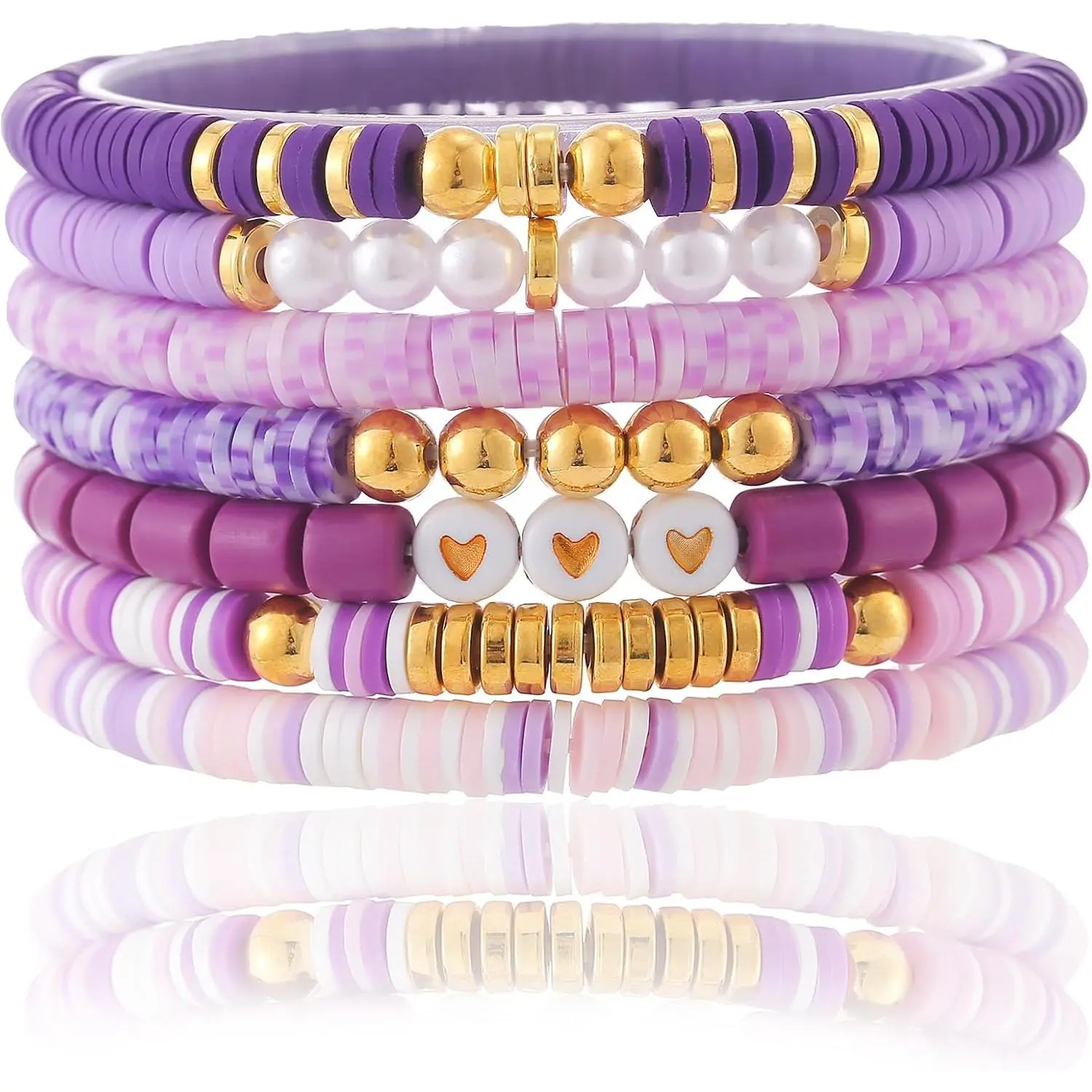 Friendship Bracelets Trendy Heishi Clay Bead Bracelets Stack Gold Beaded Stretch Bracelets for Women Boho Stackable Bracelets Bulk Cute Preppy Jewelry