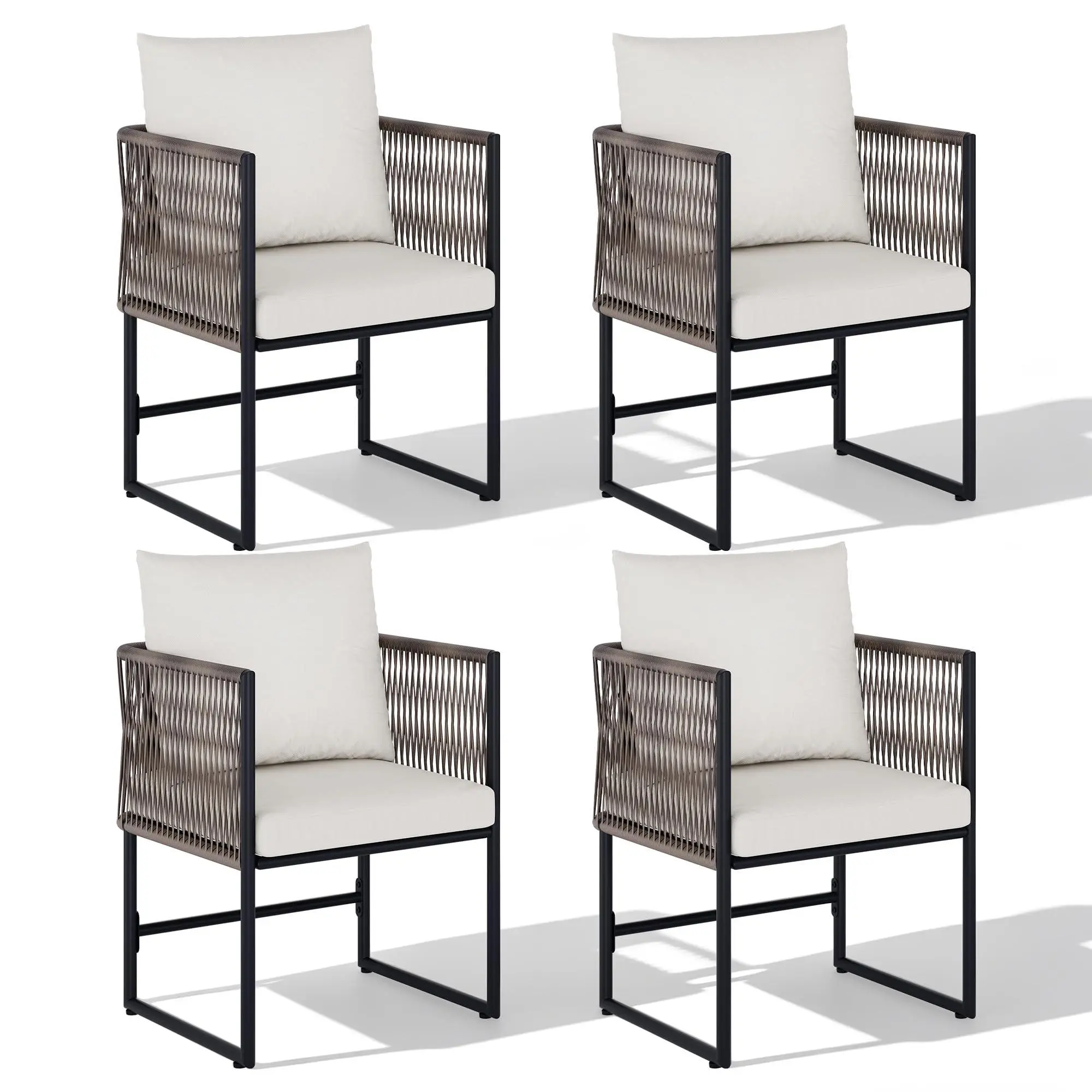 GARVEE Durable & Comfortable PE Rattan Patio Dining Chairs Set of 4 – Outdoor Garden Balcony Furniture with Cushions – Beige