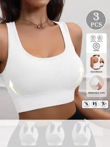 Women's Sports Bra Set (3 Pack), Single Color, Comfortable Fitness Top, Breathable Soft Women's Underwear, Ideal for Daily Wear and Gym, Workout Daily Wear