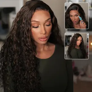 【LIVE SALE】Sunber Hair Black with Golden Brown Highlight Water Wave Wig Bye Bye Knots 7x5 HD Lace Closure Human Hair Wigs