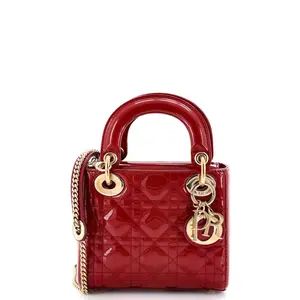 Pre-owned Dior Patent Leather Top Handle Bags Christian Lady Chain Bag Cannage Quilt Patent Mini by Rebag