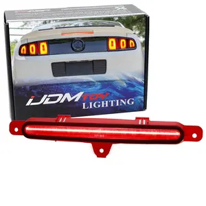 iJDMTOY Dark Red Lens Full LED Strip Trunk Lid/Below Spoiler Third Brake Light Assembly For 2010-2014 Ford Mustang 5th Gen LCI/Facelift