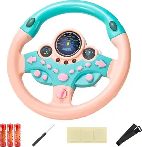Lighted Music Steering Wheel Toy Kids Steering Wheel Toy with Light and Music, Car Backseat Simulated Driving Steering Wheel Gifts Toys (Pink)