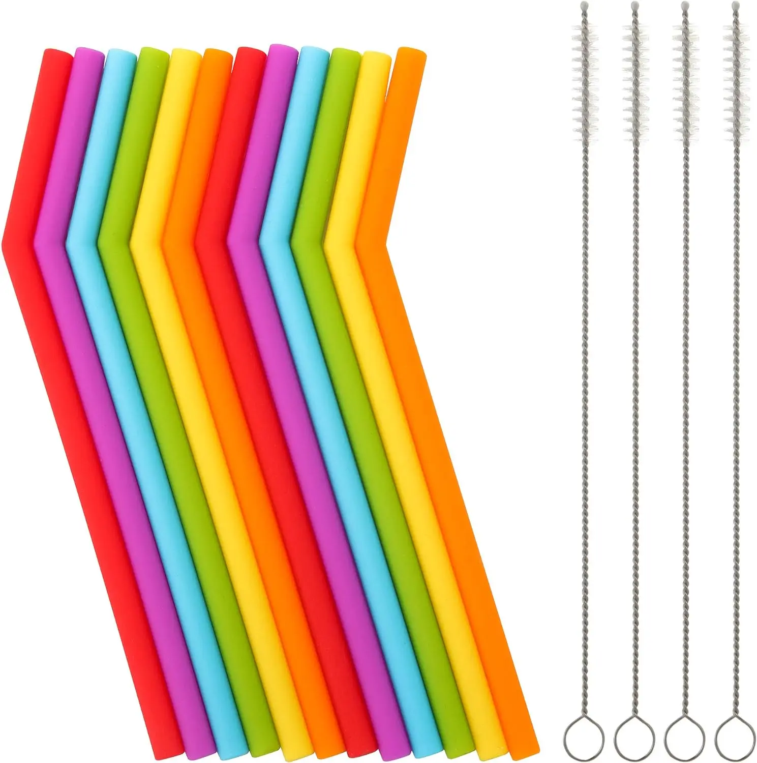 12 pcs Flexible Short Drink 6.7" Reusable Silicone Straws for Toddlers & Kids with 4 Cleaning Brushes - Bottle, Drinkware