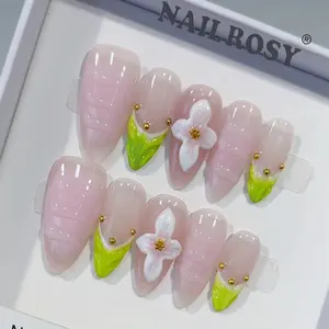 10pcs Handmade Press on Nails Middle Short Almond Nail Supplies, Cute Fake Nail Tips for Wedding Birthday Party Christmas Winter Fall