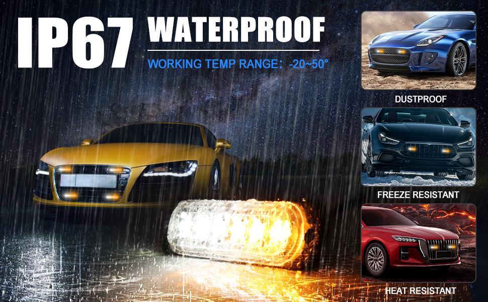 DIBMS Dual Color LED Emergency Strobe Lights, 8X Amber White 6 LED Warning Caution Hazard Light Bar for Car Truck Van Off Road Vehicle ATV SUV Surface Mount amber  car  lights