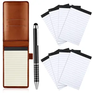 10 Pcs Mini Pocket Notepad Holder Set Included Small Leather Pocket Notebook Holder with 50 Lined Sheets, Metal Pen, 8 Pcs 3 x 5 Inch Memo Book Refills, 30 Lined Paper Per Note Pad (Brown)