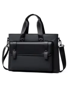 Men's Large Capacity PU Briefcase, Commuter Business Bag with Detachable Shoulder Strap, Fashionable Anti-Shock Laptop Case