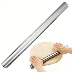 Simple stainless steel rolling pin, suitable for baking, very suitable for rolling sugar, biscuits, pies, dumplings, Wonton and pizza dough, hollow light stainless steel dough roller