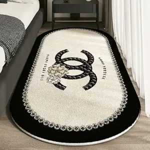 VIKAMA French Soft Plush Carpet Light Luxury Oval Bedroom Bed Blanket Balcony Cloakroom Living Room Carpet Home Decor
