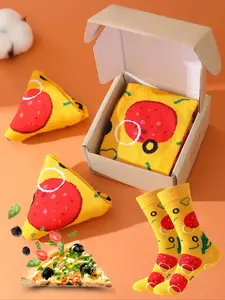Autumn Winter Fun Pizza Socks Gift Box, Unisex New Season Gifts, Creative Food Design, Knitted Fabric, Soft Comfortable Long Thick Socks Thanksgiving/Christmas/Halloween/birthday present